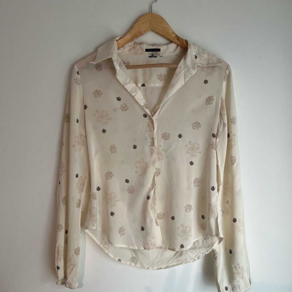 Theory silk button front blouse with floral detail